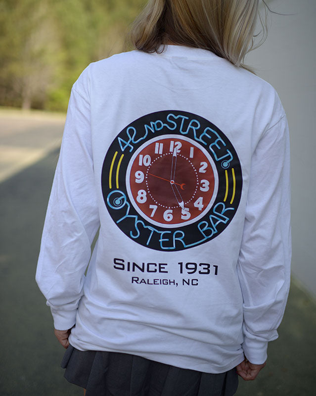 42nd Street Oyster Bar Neon Clock Long Sleeve Beefy T - White