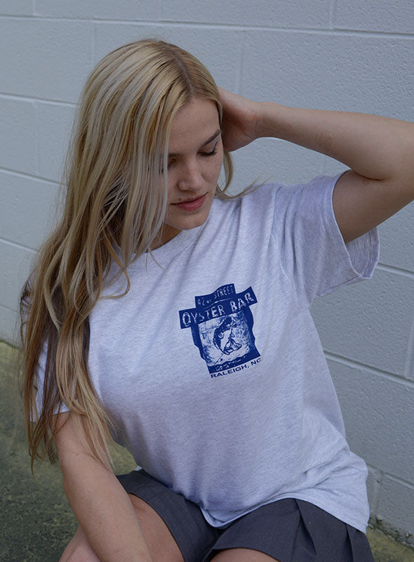 Short Sleeve Hanes Beefy Fish Print T - Ash with Navy Print