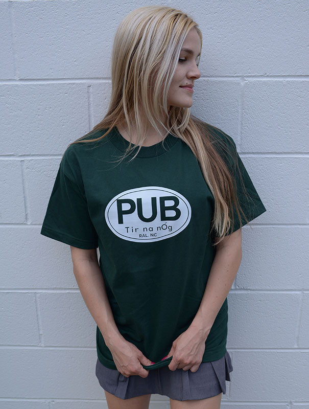 Tir Na Nog Pub T - Forest Green with White Print