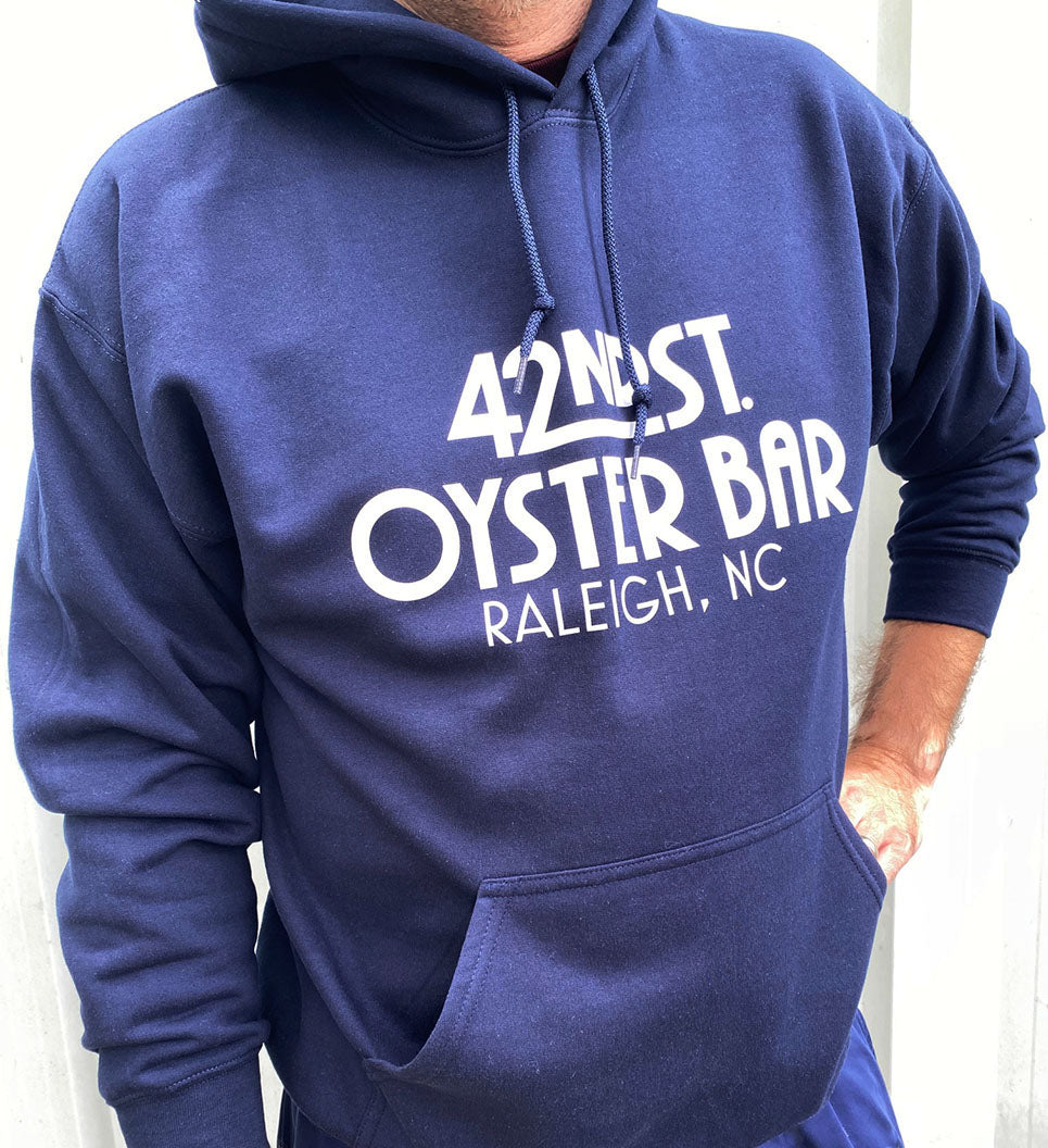 New! 42nd Street Oyster Bar Classic Logo Hoodie - Navy with a White Print