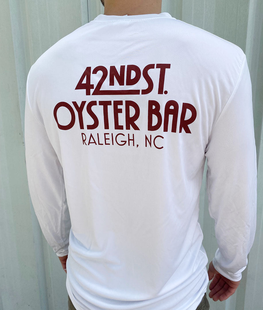 New! Classic Logo Performance Long Sleeve T - White with Maroon Print