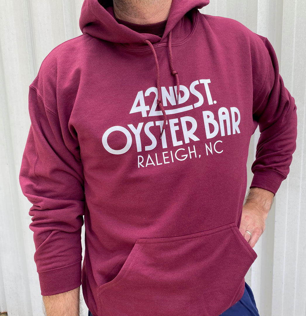 New! 42nd Street Oyster Bar Classic Logo Hoodie - Maroon with a White Print