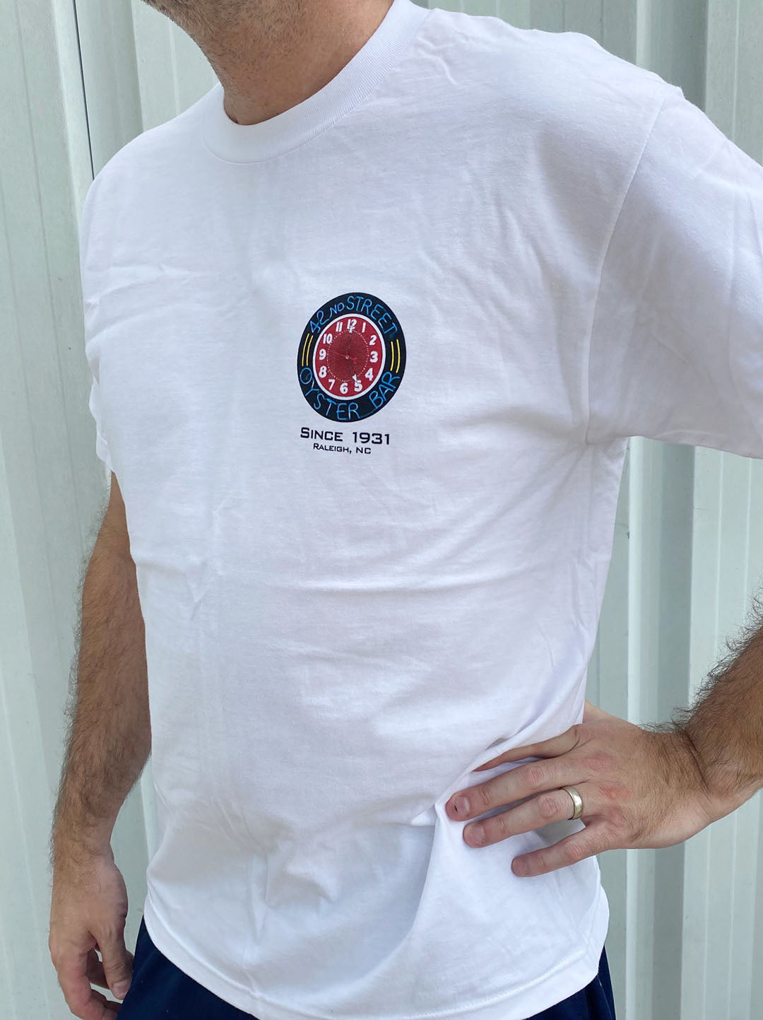 42nd St Oyster Bar Short Sleeve Clock T - White
