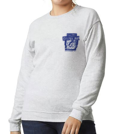 New! Heavy Blend Adult Long Sleeve Crewneck Sweatshirt - Ash with Navy Fish Print